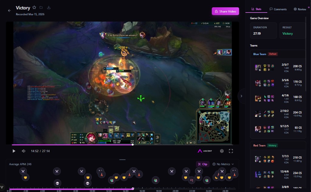 The Clip button is in the bottom-right of the replay viewer