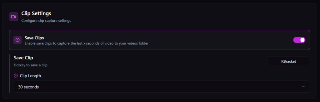 Clip Settings in the Recording tab